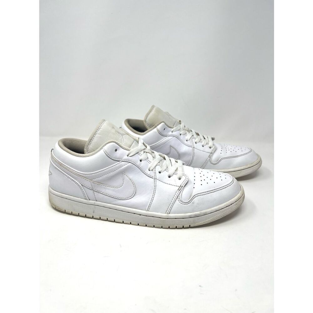 Nike Air Jordan 1 Low Triple White Leather Sneakers Mens Size 13